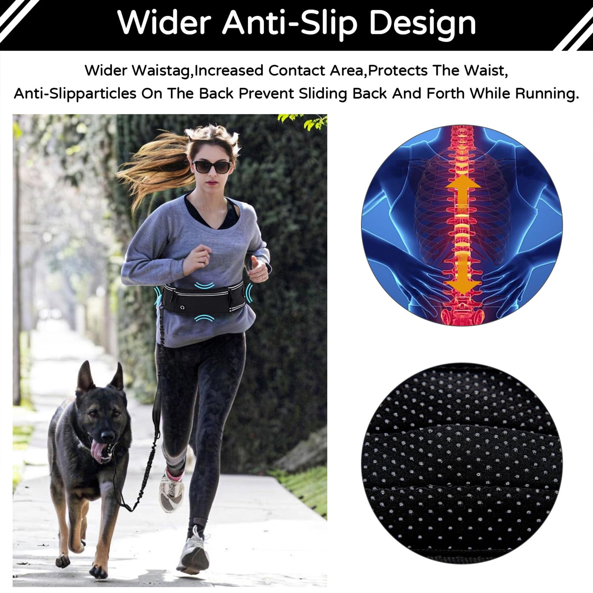 4 in 1 Hands Free Waist Dog Leash, Waist Leash for Dog Walking, Waist Running Leash with Zipper, Walking Pouch for Dog Walking,Reflective Dual Padded Handles Walking Leashs, Bungee Retractable Leash