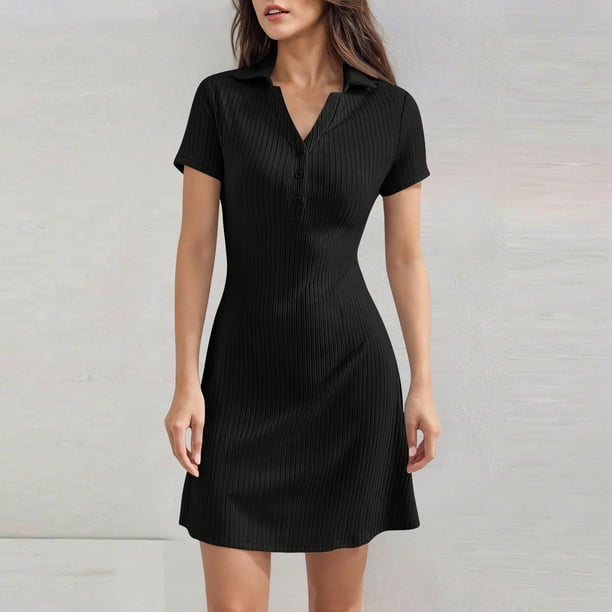 Camisón corto informal de manga corta para mujer, color liso, a la moda
