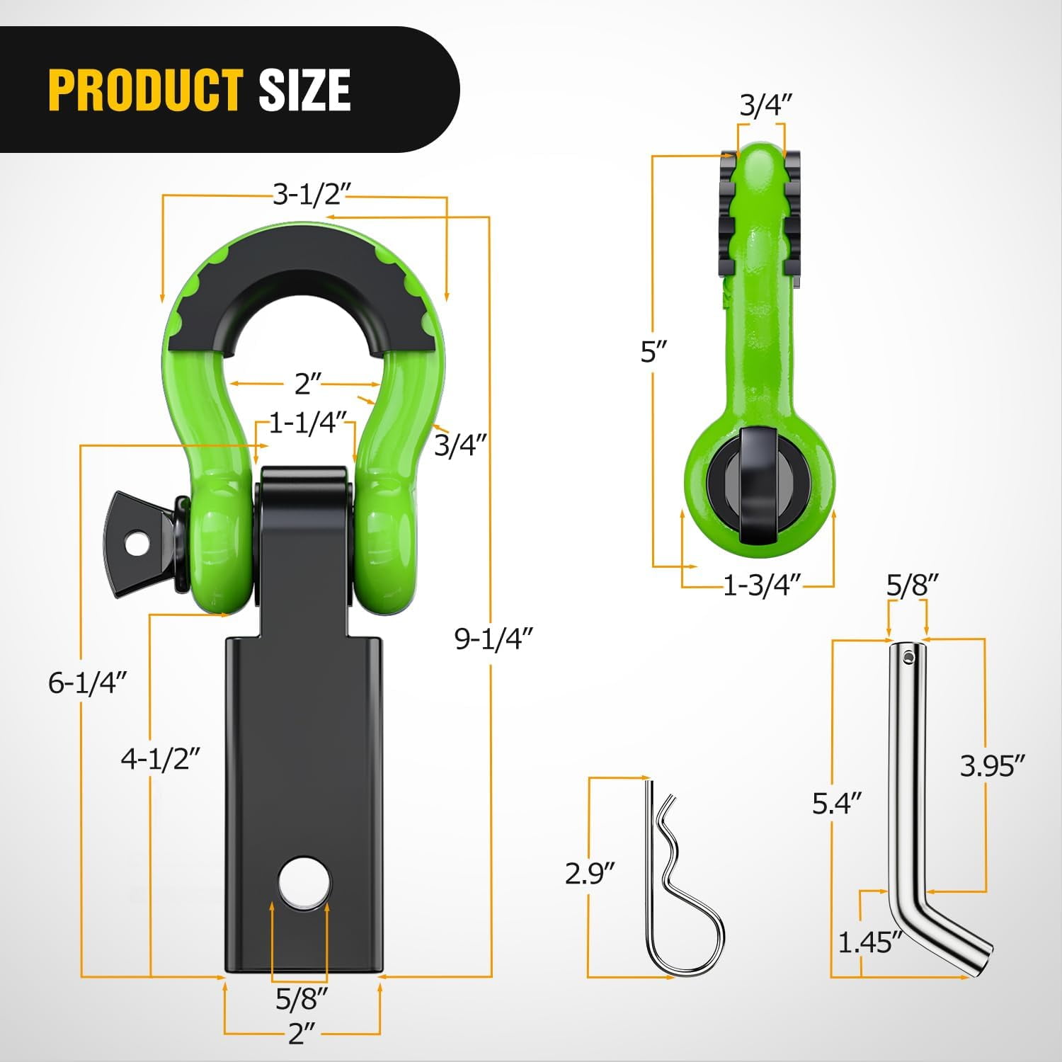 Nilight Shackle Hitch Receiver 2inch 45000 LBs Breaking Strength 3/4" D Ring Shackle w/Trailer Hitch Pin Heavy Duty Solid Recovery Towing Kit for Trucks Jeeps Off-Road