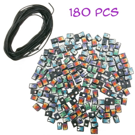 Pottery Pendant Bead - 180 PCs Alphabet Letter A-Z Fimo Beads for Jewelry Making for Adults w/ 12 Yards Wax Cord - Great DIY Spacer Bead Kit for Bracelets, Necklaces, Pendant, Keychains