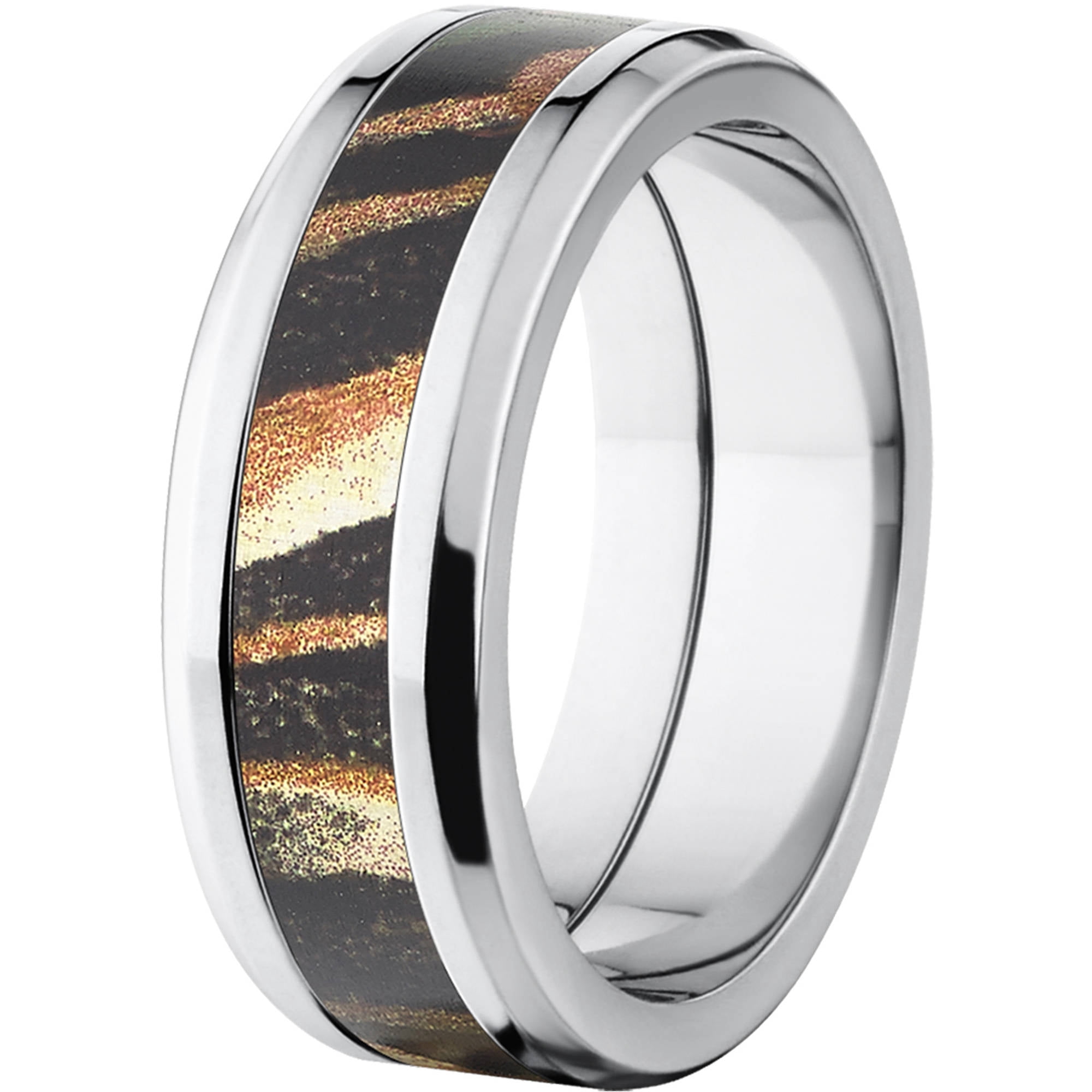 Shadow Grass Men's Camo 8mm Stainless Steel Wedding Band with Polished Edges and Deluxe Comfort Fit