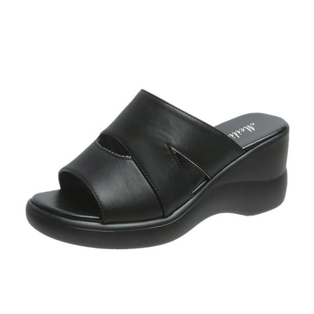 

Sandals Women Fashion Womens Breathable Lace Up Shoes Thick Soled Wedges Casual Sandals Womens Sandals Pu Black 40