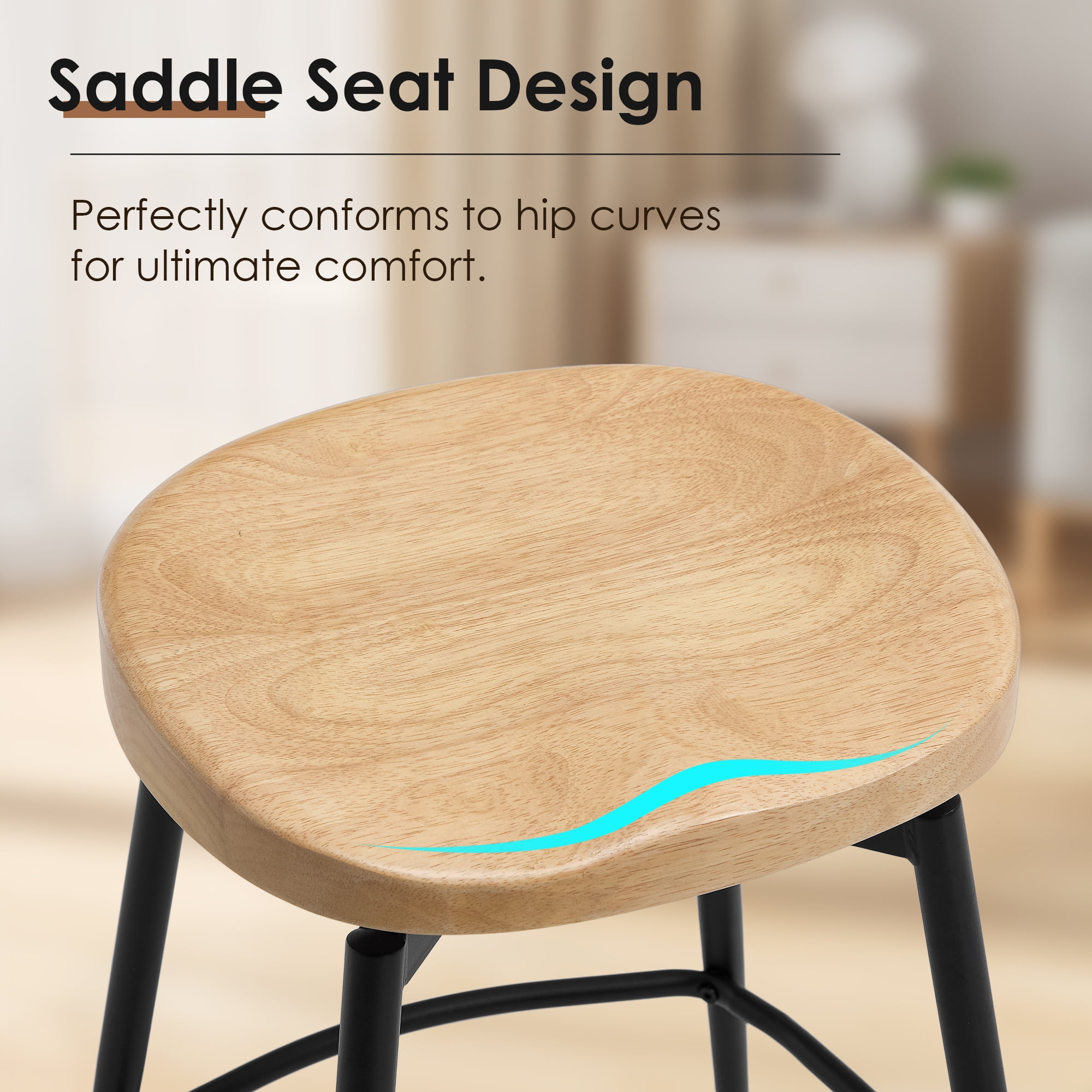 Zesthouse 25″ Swivel Counter Stools Set of 2, Mid-Century Backless Counter Height Barstools with Metal Legs, Solid Rubber Wood Bar Chairs for Kitchen Island, Natural