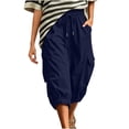 thumbnail image 2 of Karymi Jean Shorts Womens Cargo Capri Pants, Elastic Drawstring Waist Multi Side Pockets Jogger Cropped 3/4 Length Casual Outdoor Hiking Trousers, 2 of 6