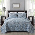 thumbnail image 1 of Juego de colcha acolchada NEWLAKE Queen de algodón gris floral, 1 of 9