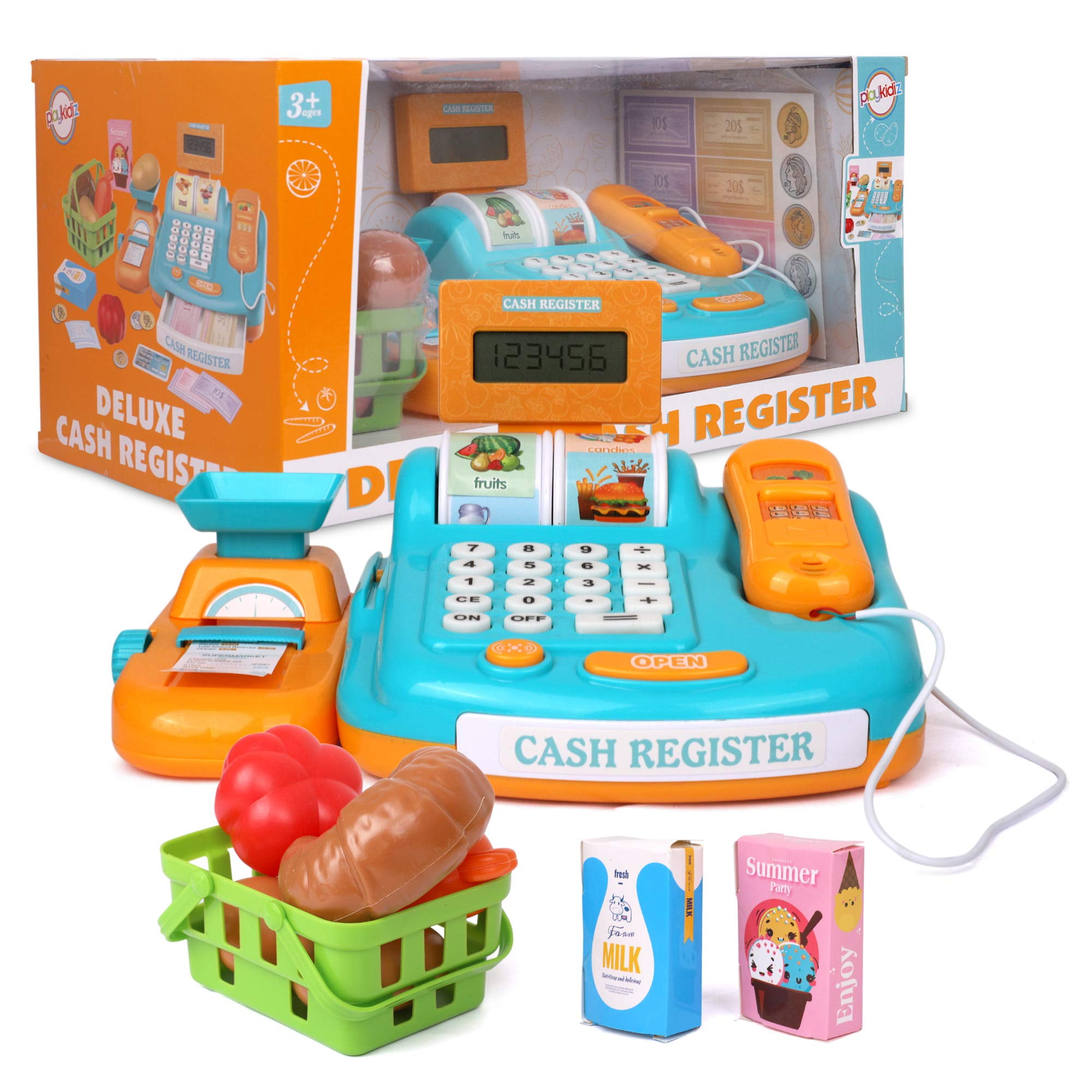 Playkidz Deluxe Interactive Play Cash Register With Play Money 23 Pieces Walmart Com
