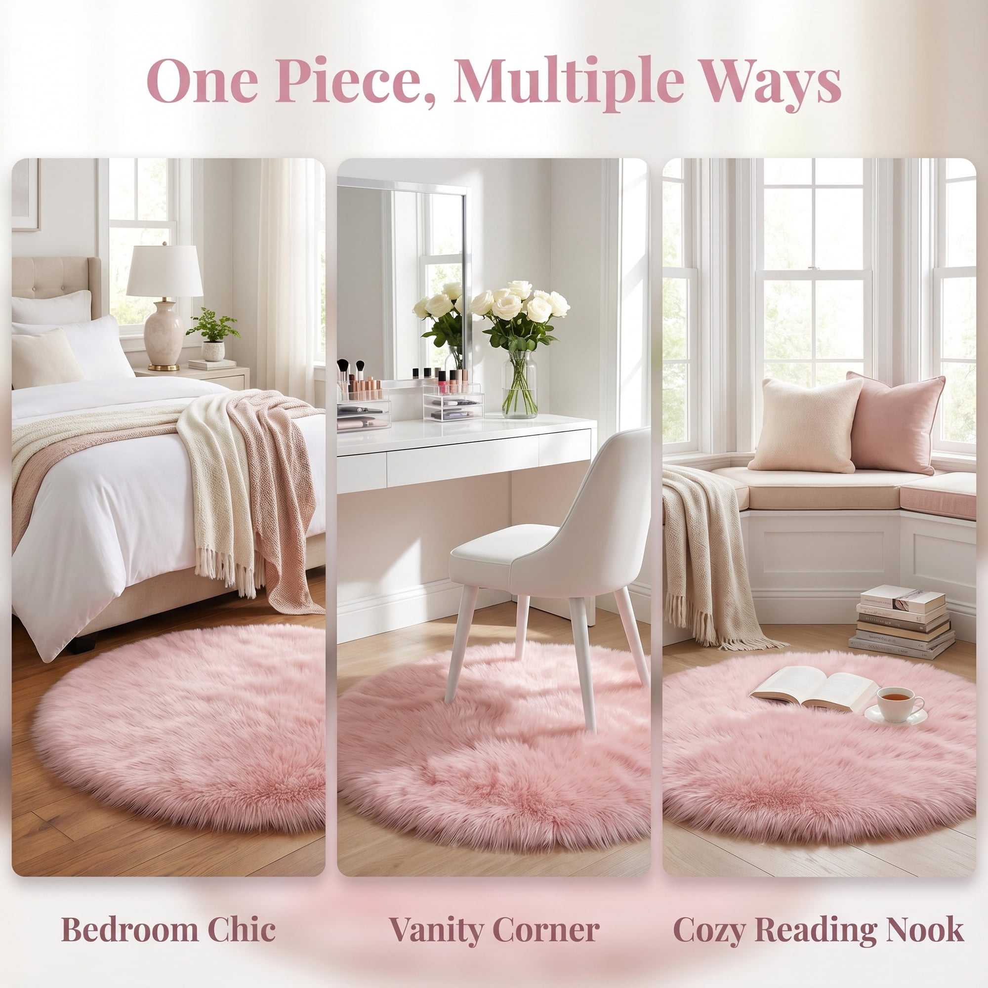 Unique Bargains Shaggy Round Area Rug Fluffy Non-Slip Fuzzy Carpet 24" x 24" Dark Pink