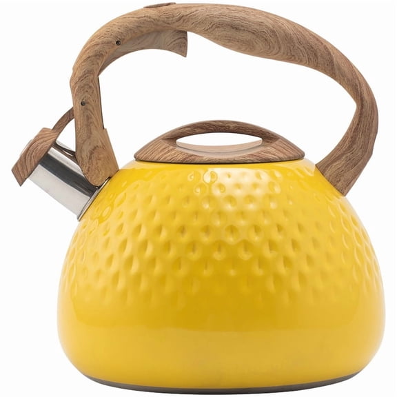 3L Whistling Tea Kettle ,Tea Pots, Stainless Steel Kettle with Wood Pattern Handle ,Whistle Water Kettle, for Tea Coffee , Compatible with Gas and Induction Cooktops ,Yellow