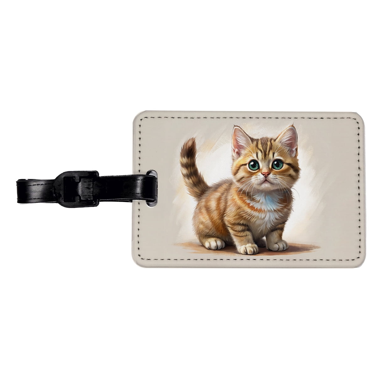 Munchkin Cat Illustration Faux Leather Travel Luggage Tag