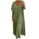 thumbnail image 2 of ICHUANYI Clearance Women's Cotton Linen Solid Color Loose V-neck Short Sleeved Dress(Army Green, XXL) ICHUANYI WER2023081112186, 2 of 6