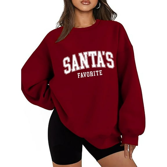 Santas Favorite Sweatshirt Christmas Letter Print Shirts Christmas Santas Favorite Sweatshirts Women