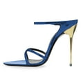 thumbnail image 2 of FSJ Women Sexy Slip on Stiletto High Heels Cross Strap Open Almond Toe Mules Fashion Dressy Party Slide Sandals Size 4 Blue, 2 of 4