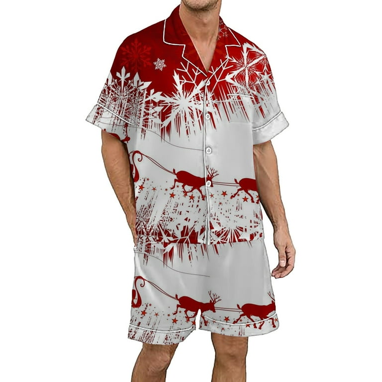 mens christmas pajamas dress Men's Blue Reindeer Lapel Pajama Set