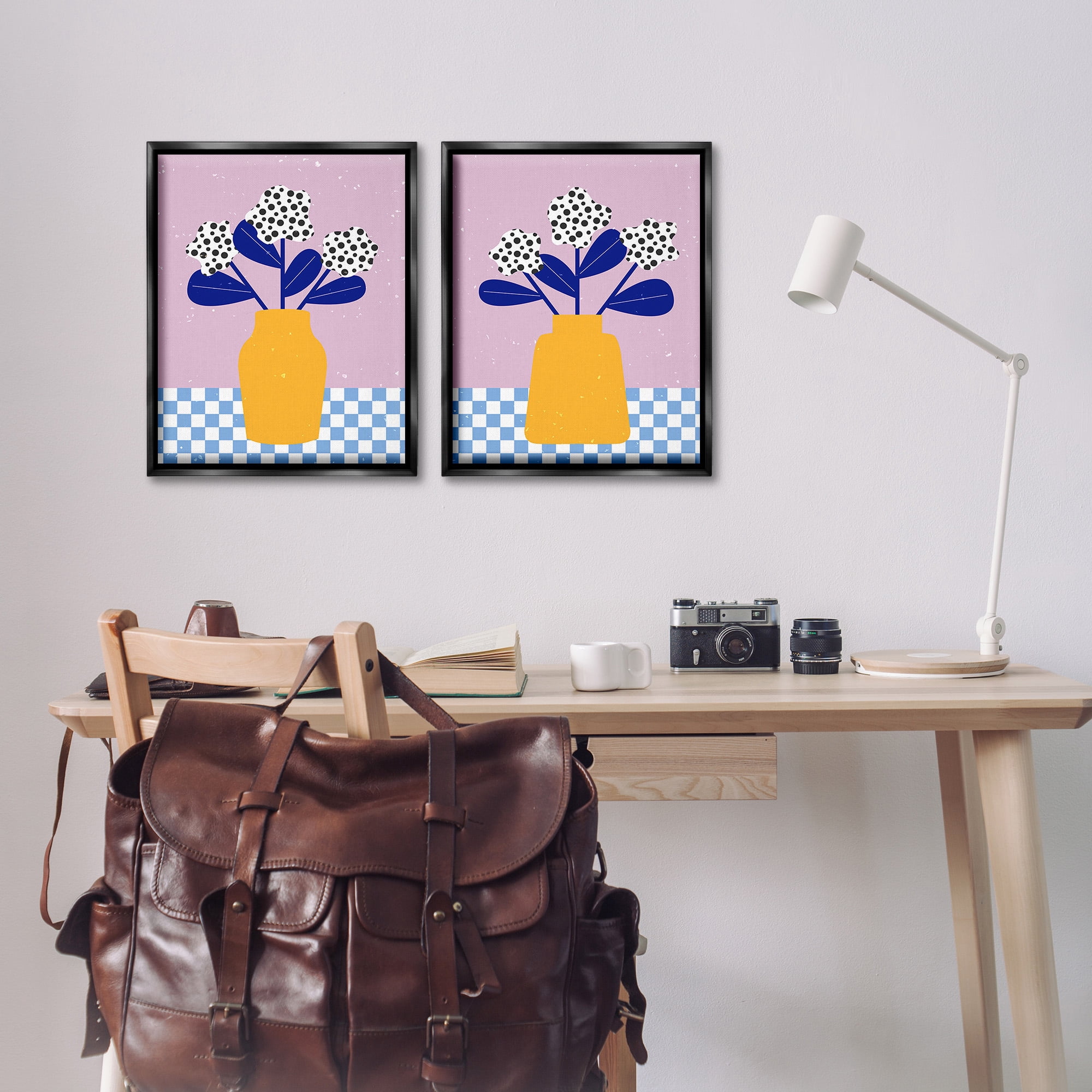 Stupell Industries Patterned Flowers in Vases Botanical & Floral Painting Black Floater Framed Canvas Art Print Wall Art, 17 x 21, Set of 2