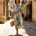 thumbnail image 6 of VBVC Women's and Women's Plus 3/4 Sleeve Midi Dress, Summer Casual Crew Neck Dress For Women, Ladies' Loose Fit Floral Dress with Pockets,Army Green,S-5XL, 6 of 7