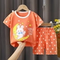 thumbnail image 2 of HCNTES Toddler Baby Girls Boys Spring Summer Clothes Short Sleeves T-Shirt Tops + Shorts Cute Outfits Set For 2t 3t 4t 5t 6t 7t 8t 9y Kid Daily School Activities(Y01-Orange,12-18 Months), 2 of 4