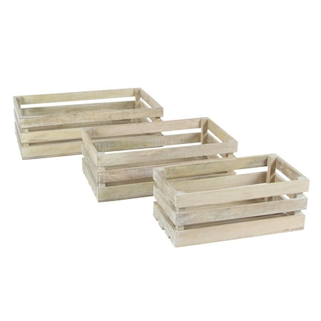 Decmode Farmhouse 16, 19, And 22 Inch Light Brown Mango Wood Rectangular Crates, Light Brown - Set of 3