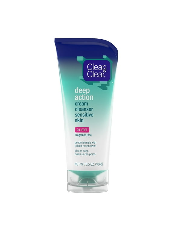 Clean & Clear Deep Action Cream Face Wash for Sensitive Skin, 6.5 oz