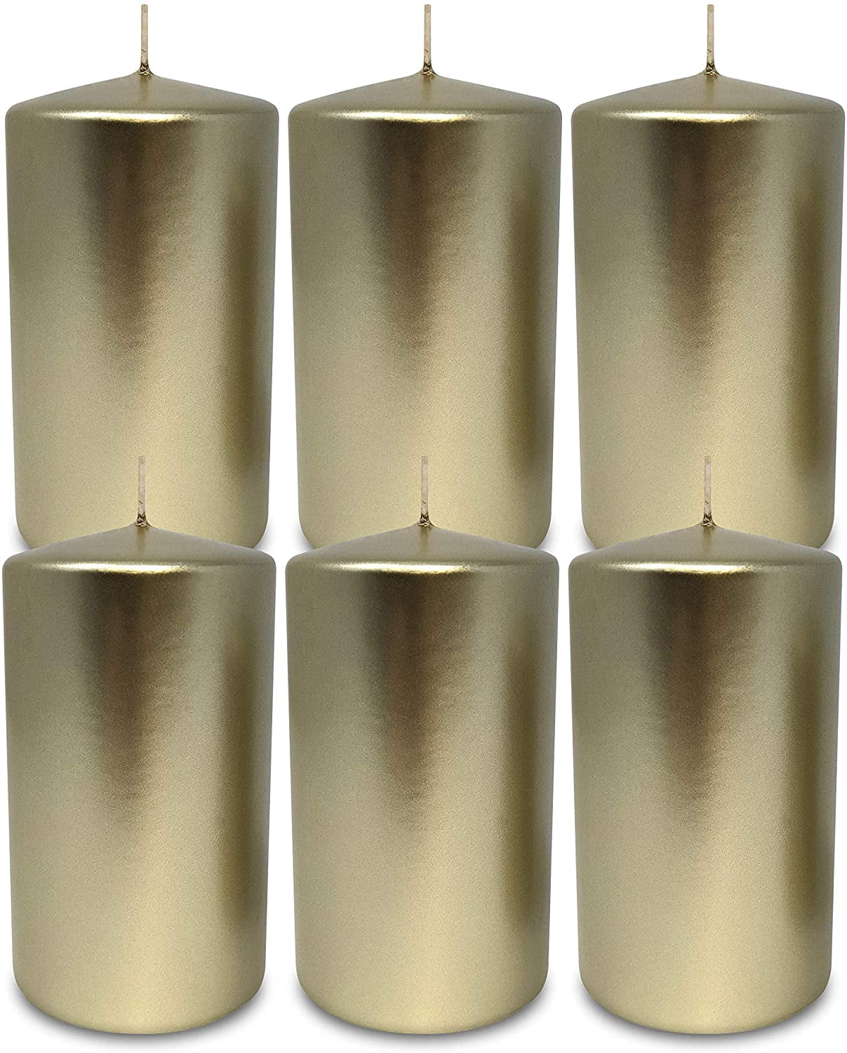 Hyoola 2.75 x 5 inch Metallic Cream Gold Unscented European Made Pillar Candles, Paraffin Wax with Cotton Wicks, 6-Pack