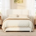 thumbnail image 2 of Boucle Full Bed Frame with Adjustable Height Headboard, Modern Platform Bed with Curved Cloud Headboard, Elegant Boucle Fabric Low Profile Platform Bed, No Box Spring Needed, Easy Assembly, White No., 2 of 8