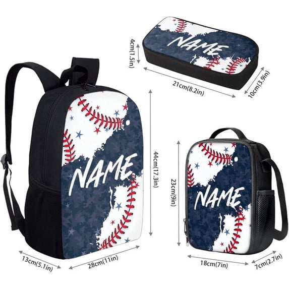 JCCXIN Teens School Backpack For Boys Girls Ice-Cream Baseball Graphic With Lunch Box Pencil Case 3 PC Sets Primary Middle High School College Backpacks Lightweight Large Capacity Daily Bags,White