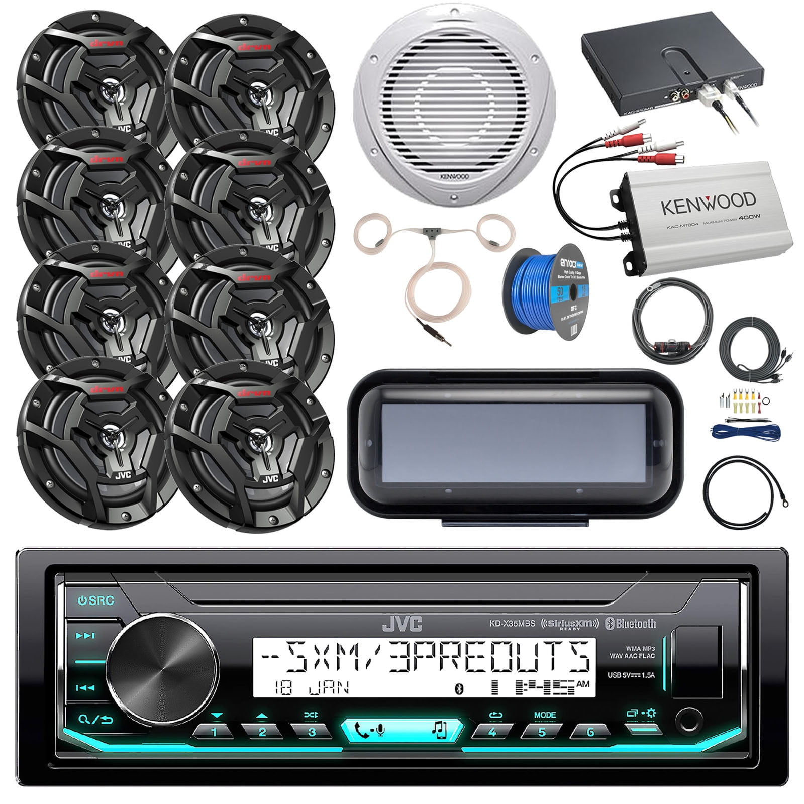 Boat Audio Package JVC KDX35MBS Marine AM/FM Bluetooth SiriusXM