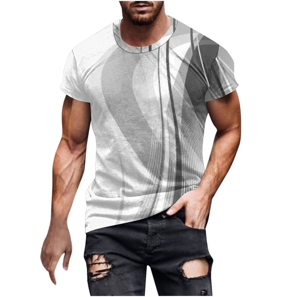 Camisetas de Manga Larga para Hombres Imprimir Casual Cuello Redondo Camiseta de Manga Corta, Camisetas de Manga Larga para Hombres Algodón