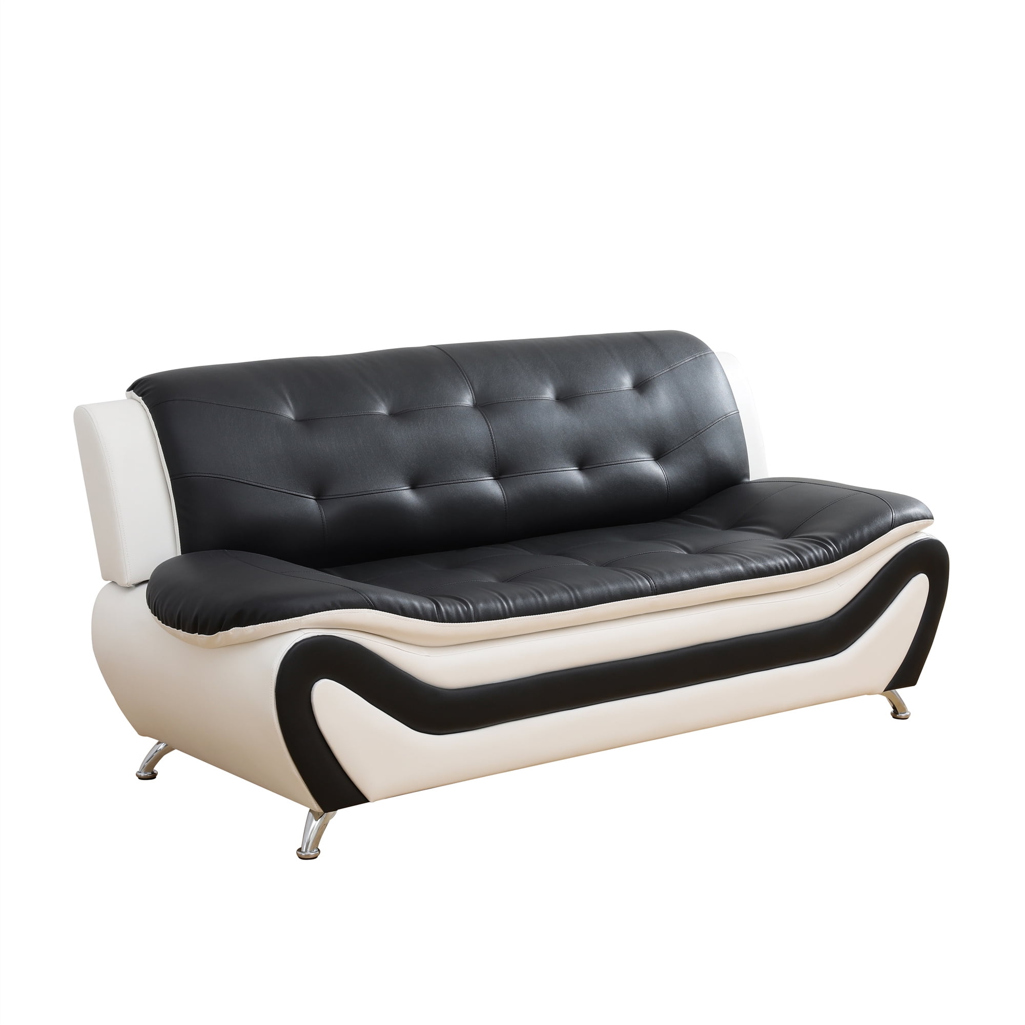 Aukfa 3 Piece Sofa Set - 76.5" Upholstered 3 Seat Sofa Couch for Living Room, Leather, Black&White