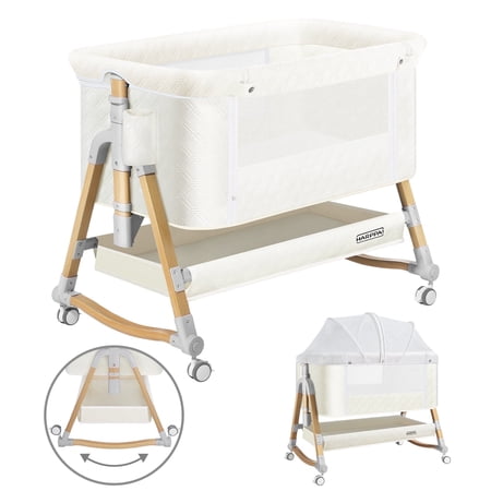 HARPPA Baby Bassinet Bedside Sleeper - 3-in-1 Cradle for Newborns with Storage & Wheels White