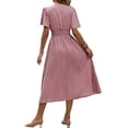 thumbnail image 5 of Women Casual Midi Maxi Dresses Polka Dot Print Short Sleeve V Neck Elastic Waist Boho Beach Dress Pink M, 5 of 9