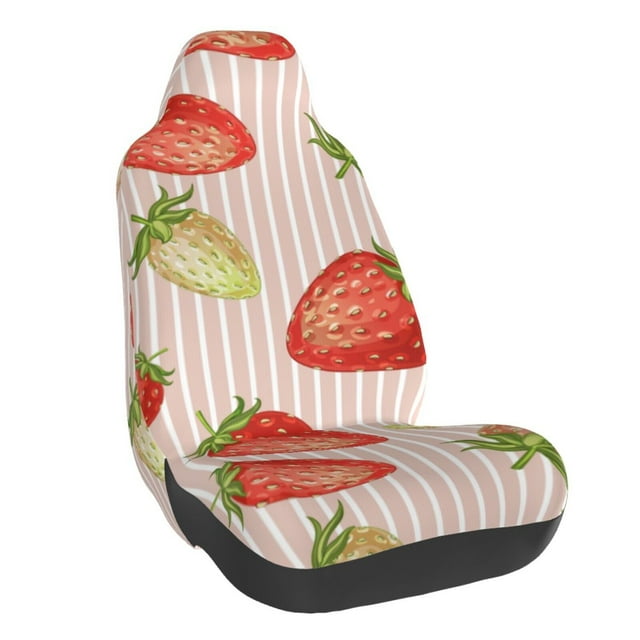Wukai Strawberries Full Set Car Seat Covers with Soft Padding Universal Auto Front Seats Protector and Cushion Mat