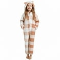 thumbnail image 2 of BRGZLK Girls Onesie Fuzzy Sherpa Hooded Long Sleeved One Piece Plaid Romper Loungewear Casual Winter Warm Homewear Khaki 5-6 Years, 2 of 5