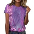 thumbnail image 1 of Blusa superior de cuello redondo SCZ estampado de flores manga corta Casual para mujer púrpura 4XL, 1 of 5