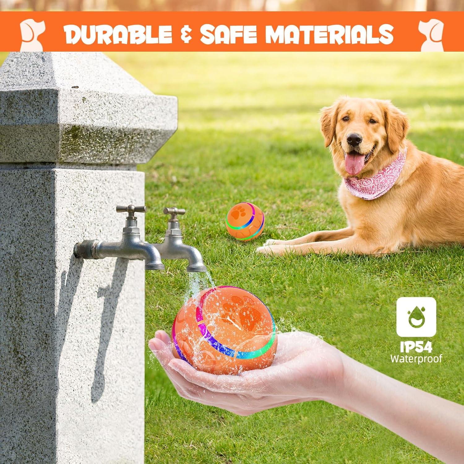 Interactive Dog Ball Toys, Pet Ball for Dogs, Durable Automatic Rolling Ball with Led, Flash Lights for Small Medium Dogs Breed, Wicked Ball with Motion Activat BPA-Free USB Rechargeable (Orange)