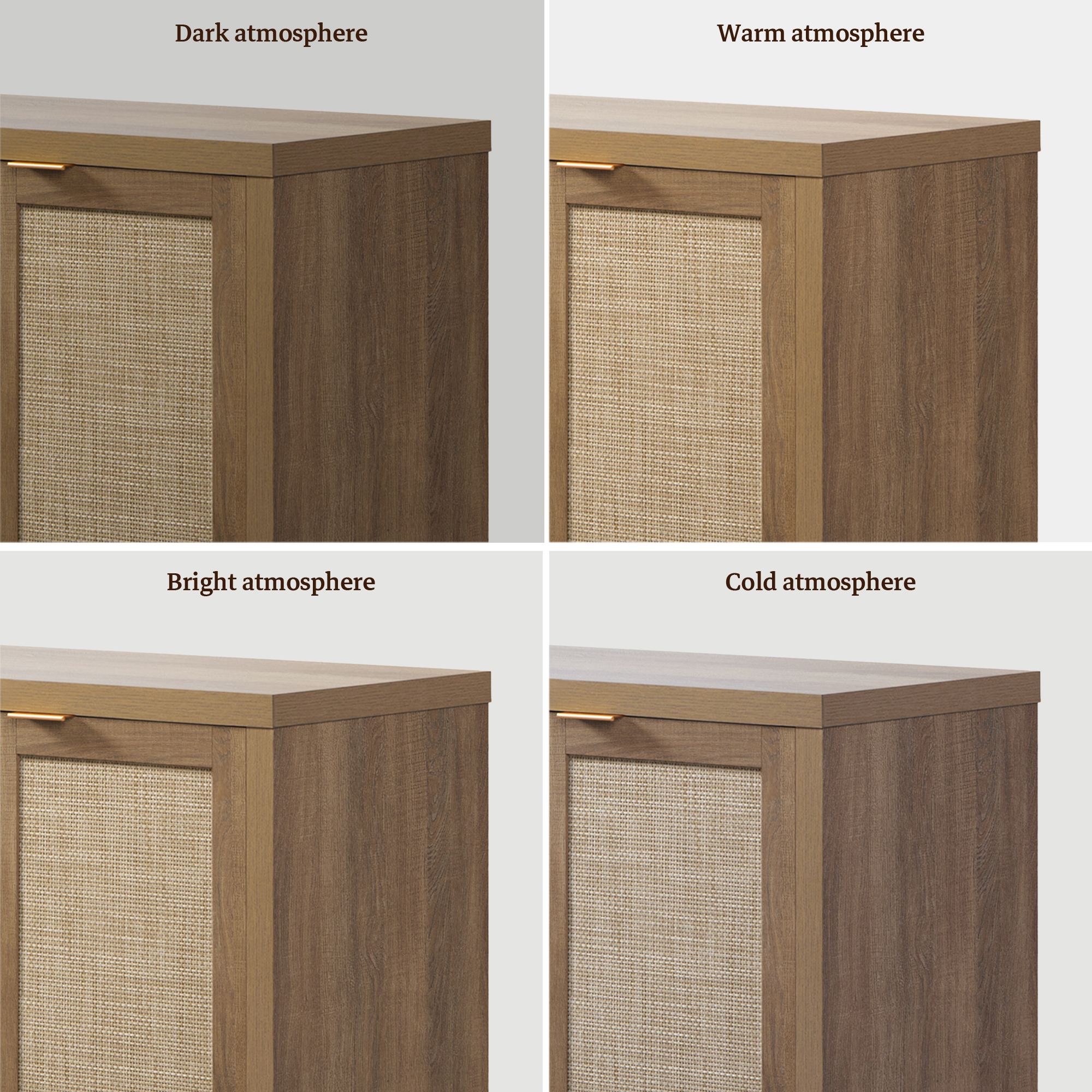 Sicotas 61.5" Rattan TV Stand with Adjustable Shelves, Caramel Oak photo 3