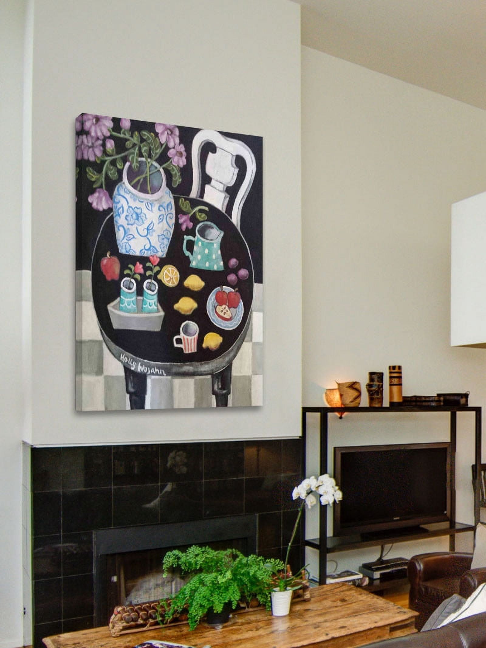 Marmont Hill "Fruit and Flowers on Black Table" Painting Print on Canvas