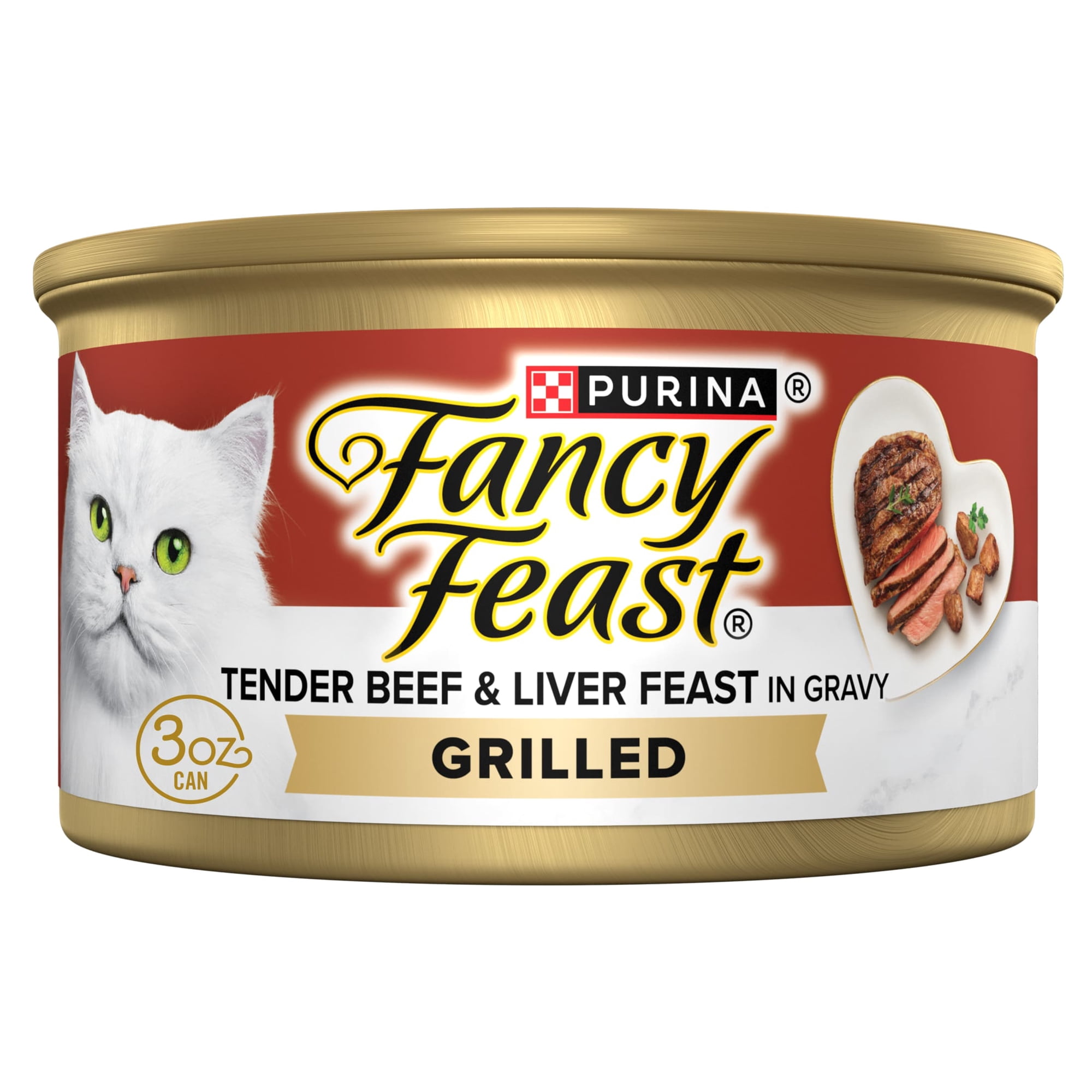 Purina Fancy Feast Grilled Beef and Liver Feast Gourmet Wet Cat Food in Savory Gravy, 3 oz, 24 Pack