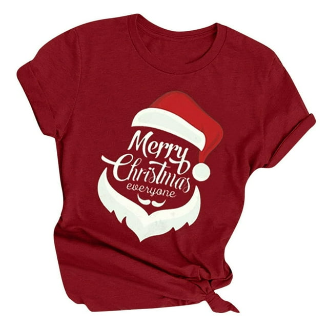 Lettre de Noël Imprimée à Manches Courtes pour Femmes T-shirts Tops Chemisier