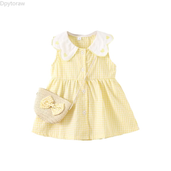 Dpytoraw Little Girl Collar Pattern Dress Sleeveless Sun Skirt Plaid Dress Thin Skirt With Bag Little Girl Dresses Size 12-18 Months