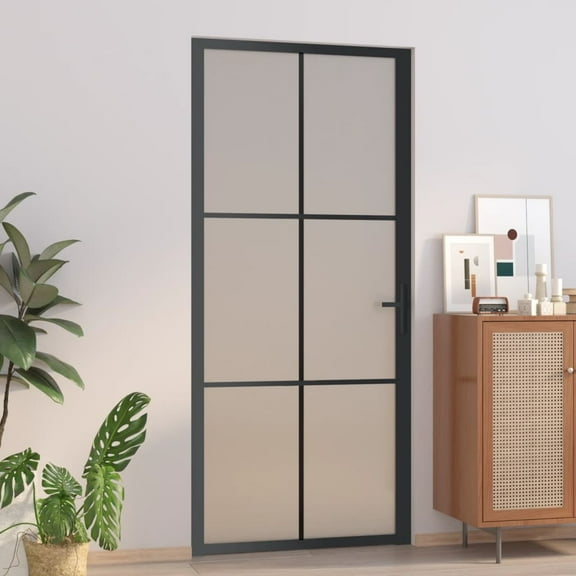 vidaXL Single Door Interior Door 1.4 Inch Thickness 36.6x79.3 Inch Black Matt Glass Aluminum