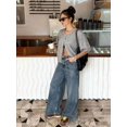 thumbnail image 3 of Women's Grey Knit Cardigan Short Sleeve Button Down Crew Neck Top, 3 of 10