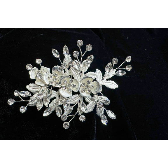 Crystal Floral Hair Clip, Silver