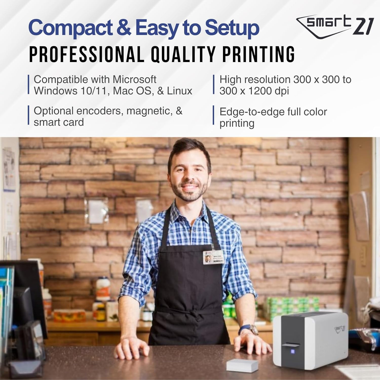 IDP SMART-21SK-EZ ID Card Simplex Printer Kit, Includes printer, YMCKO color ribbon, 100 PVC cards, PC-only software