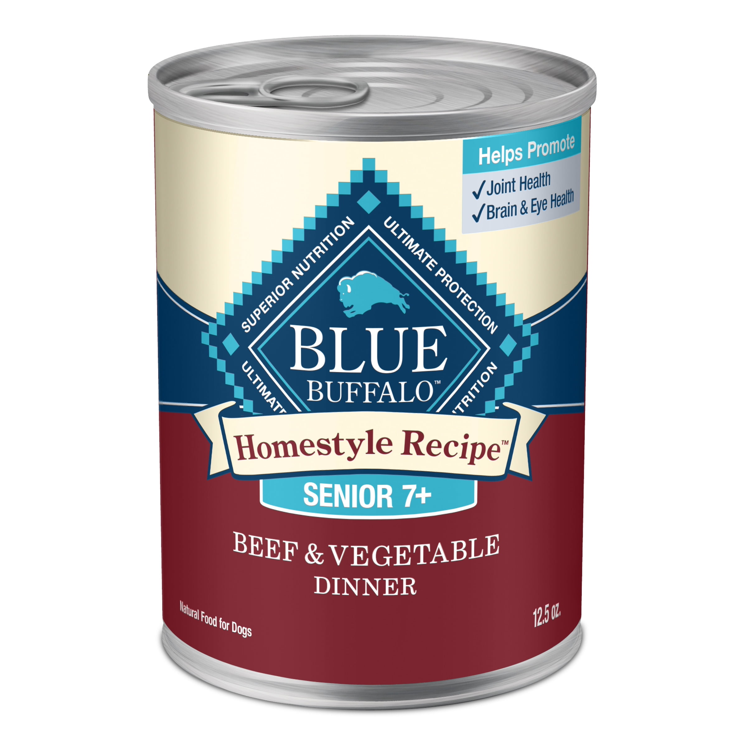 (24 pack) Blue Buffalo Homestyle Recipe Beef Dinner Wet Dog Food for Senior Dogs, 12.5-oz. Can