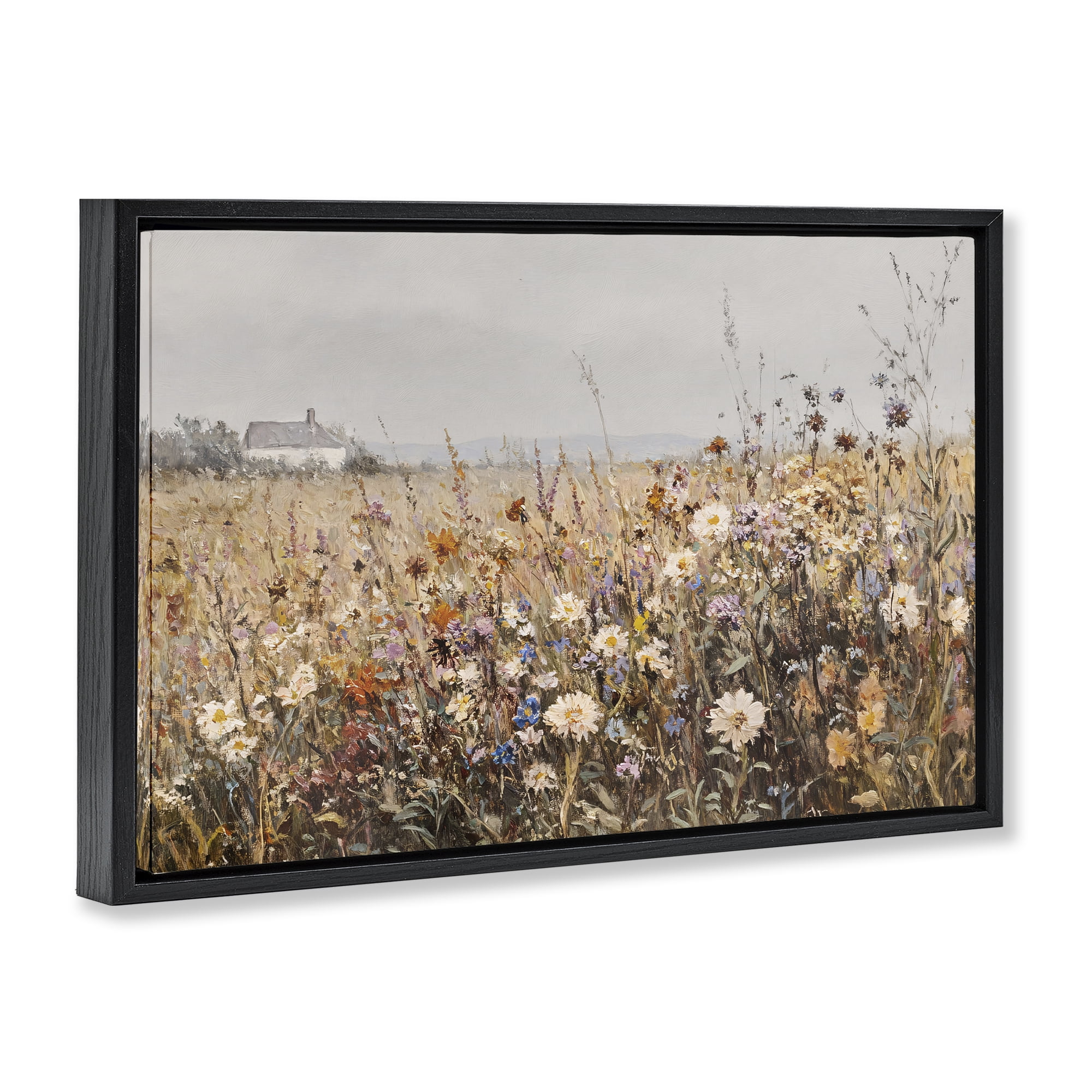 Stupell Industries Quaint Cottage Meadow Black Framed Floater Canvas Wall Art, design by Jacky Ngan