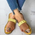 thumbnail image 5 of Anuirheih Women's Slide Sandals Rhinestone Pearl Open Toe Flat Sandals Slip On Toe Ring Slide Casual Summer Beach Sandals(Yellow), 5 of 9