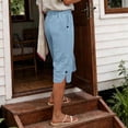 thumbnail image 6 of Women's Casual Summer Knee Length Pants Breathable Elastic Waist Loose Fit with Pockets by Yigetop Sky Blue M, 6 of 7
