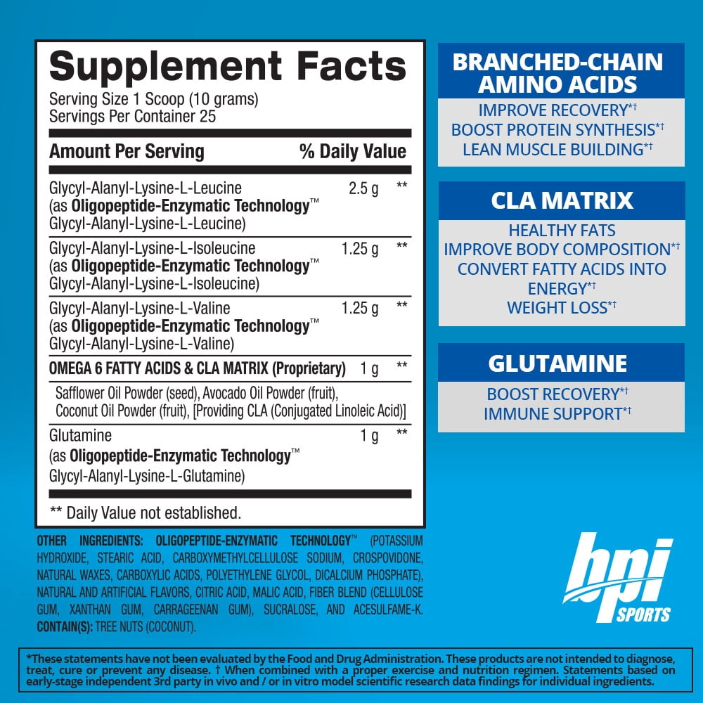 BPI Sports Best Aminos - BCAA Powder Post Workout & Glutamine Recovery Drink with Branched Chain Amino Acids for Hydration & Recovery, for Men & Women - Fruit Punch - 25 Servings