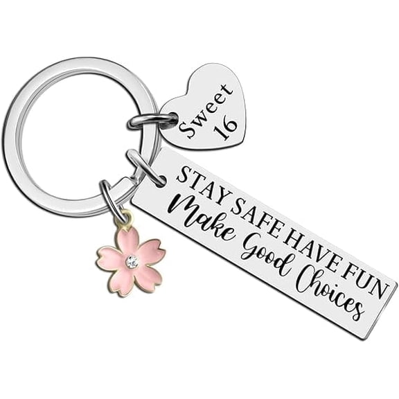 Supertina Stainless Steel Sweet 16 Key Chain 16th birthday gifts for girls