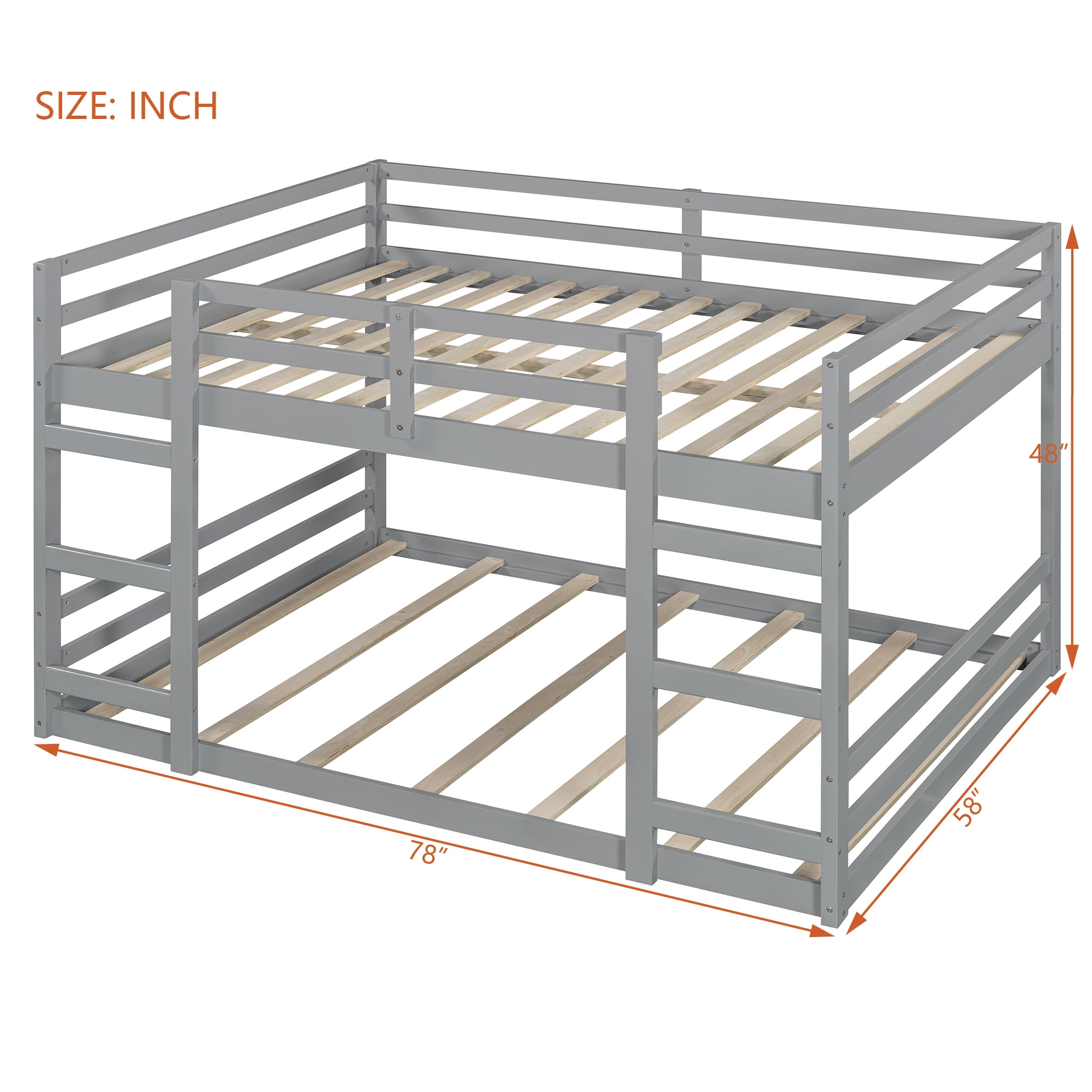 Holaki Twin Size Wood Bunk Bed with Safety Guardrails for Kids, Grey